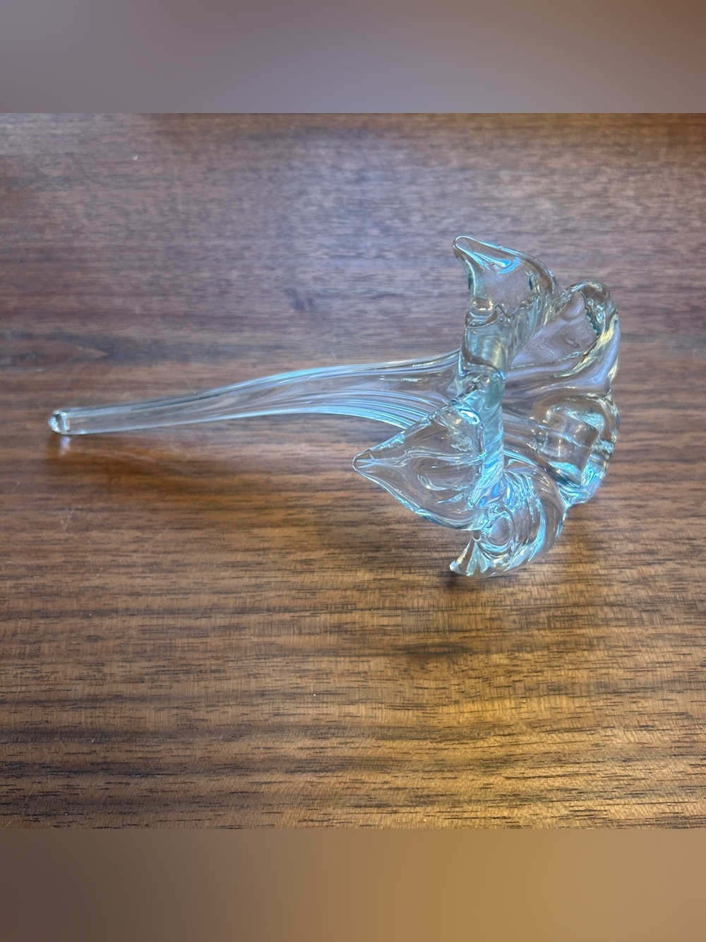 Vintage Hand Blown  Clear Art Glass Lily Trumpet Flower Bud Vase Floral 7”